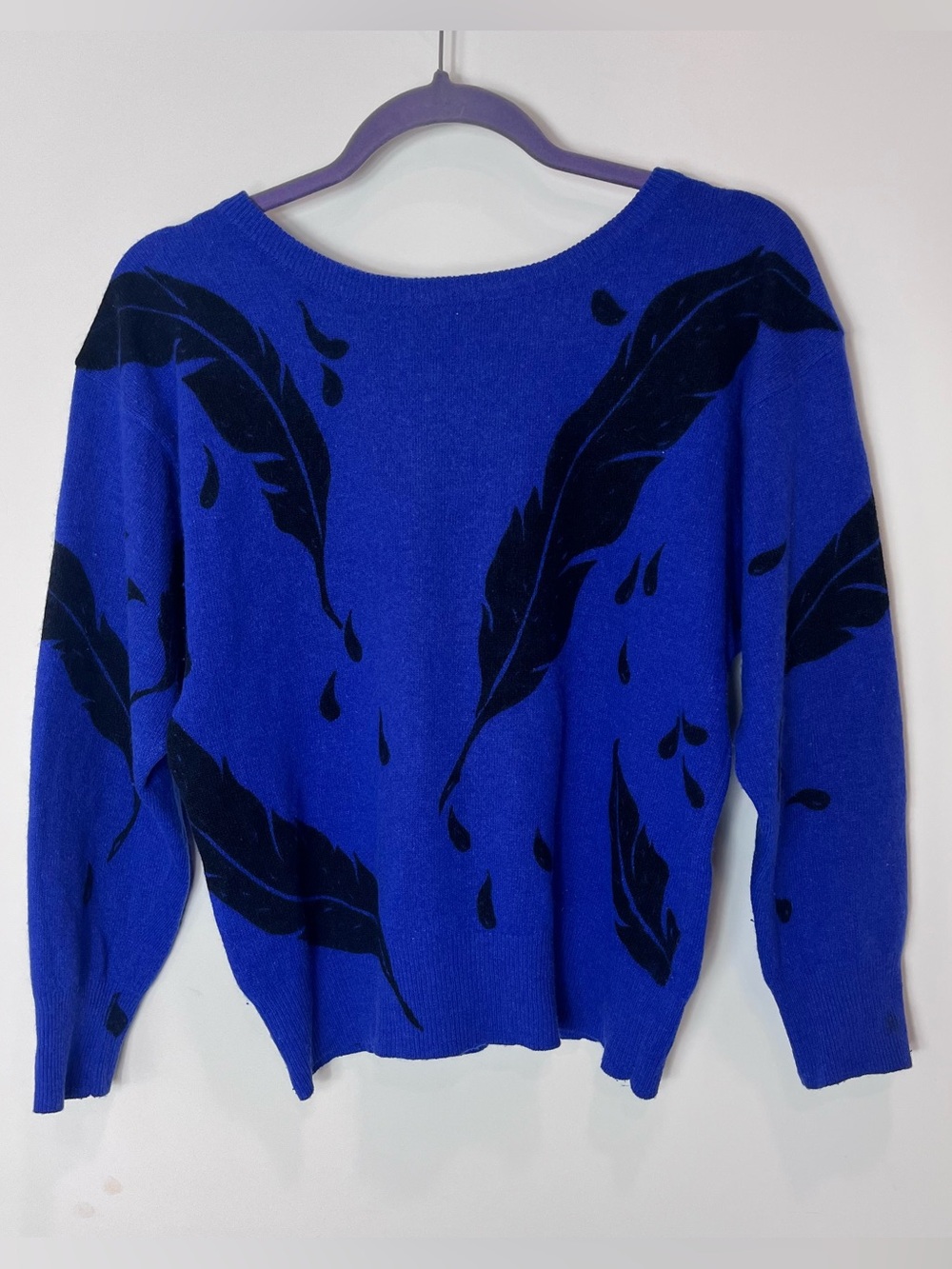 Vintage Semplice Lambswool Angora Rabbit Hair Cobalt Blue‎ Feather Women Sweater